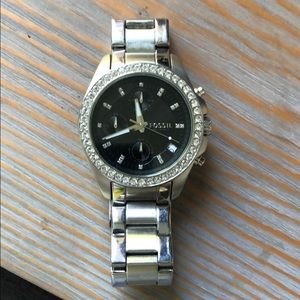 Fossil black chronograph watch with rhinestone